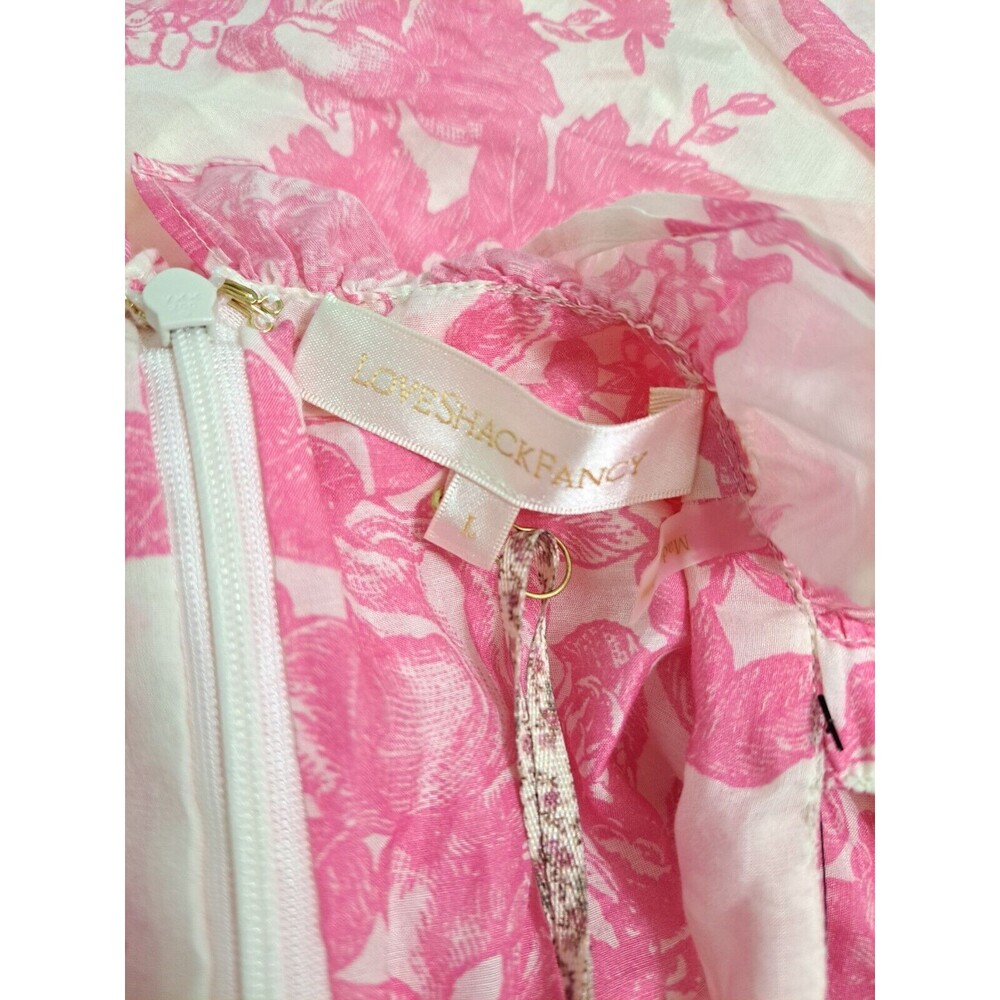 LoveShackFancy Alexia Floral Print High-Low Ruffle Dress in Pink Gem Size Large - Picture 8 of 10